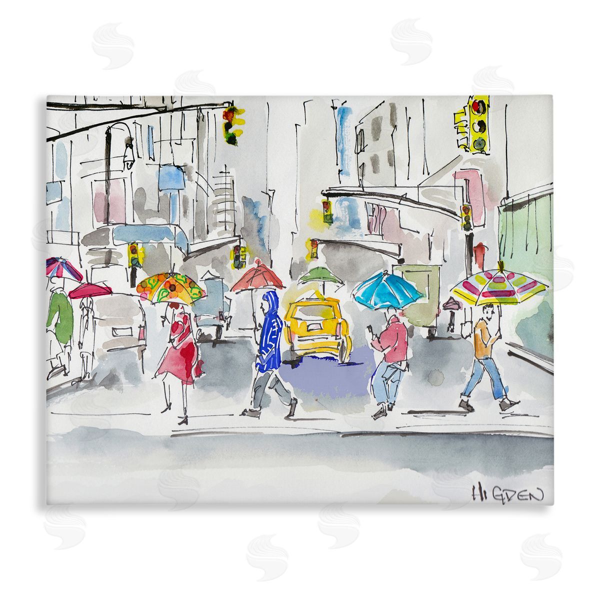 Mark Higden Rainy Crosswalk Urban City People Canvas Wall Art