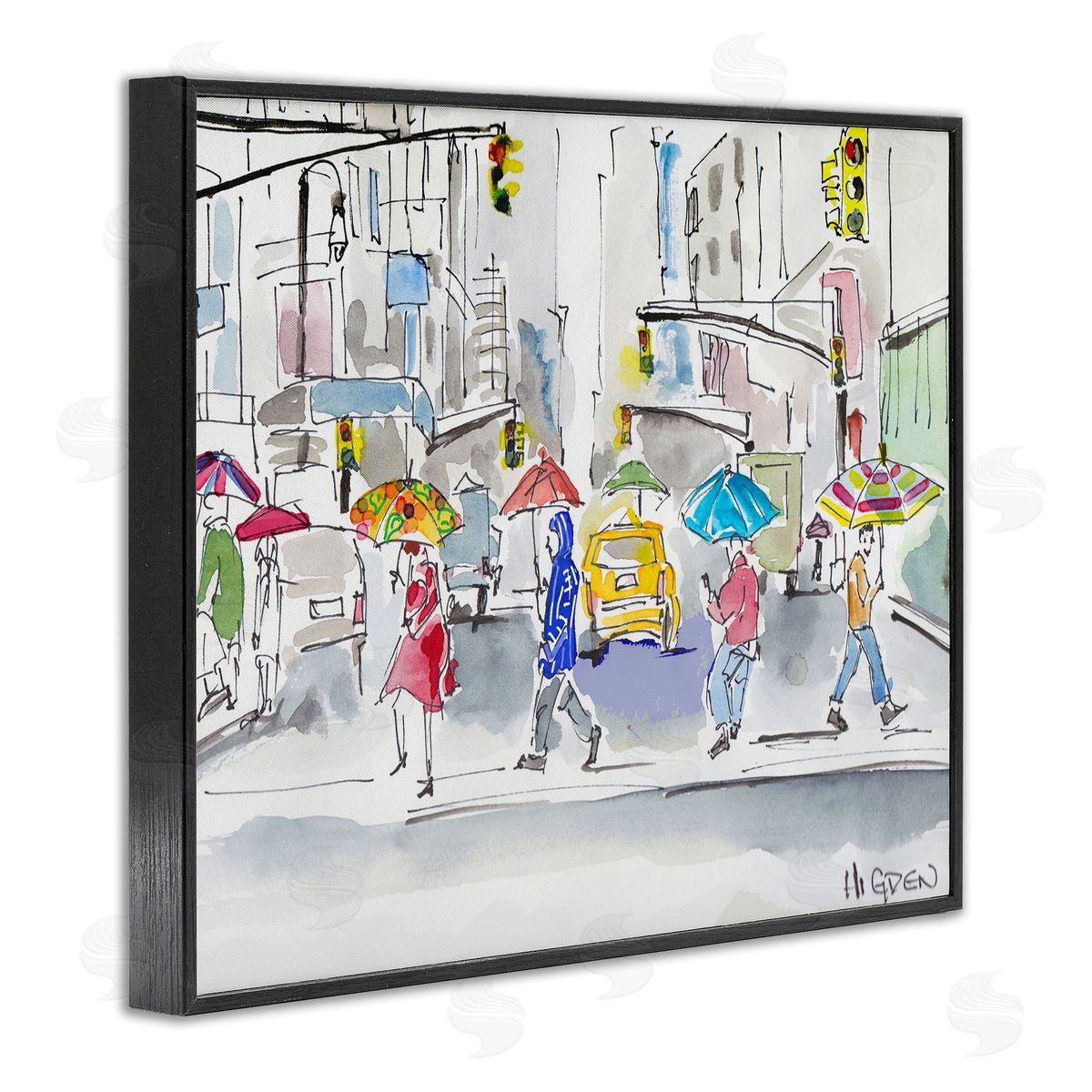 Mark Higden Rainy Crosswalk Urban City People Black Framed Giclee Wall Art
