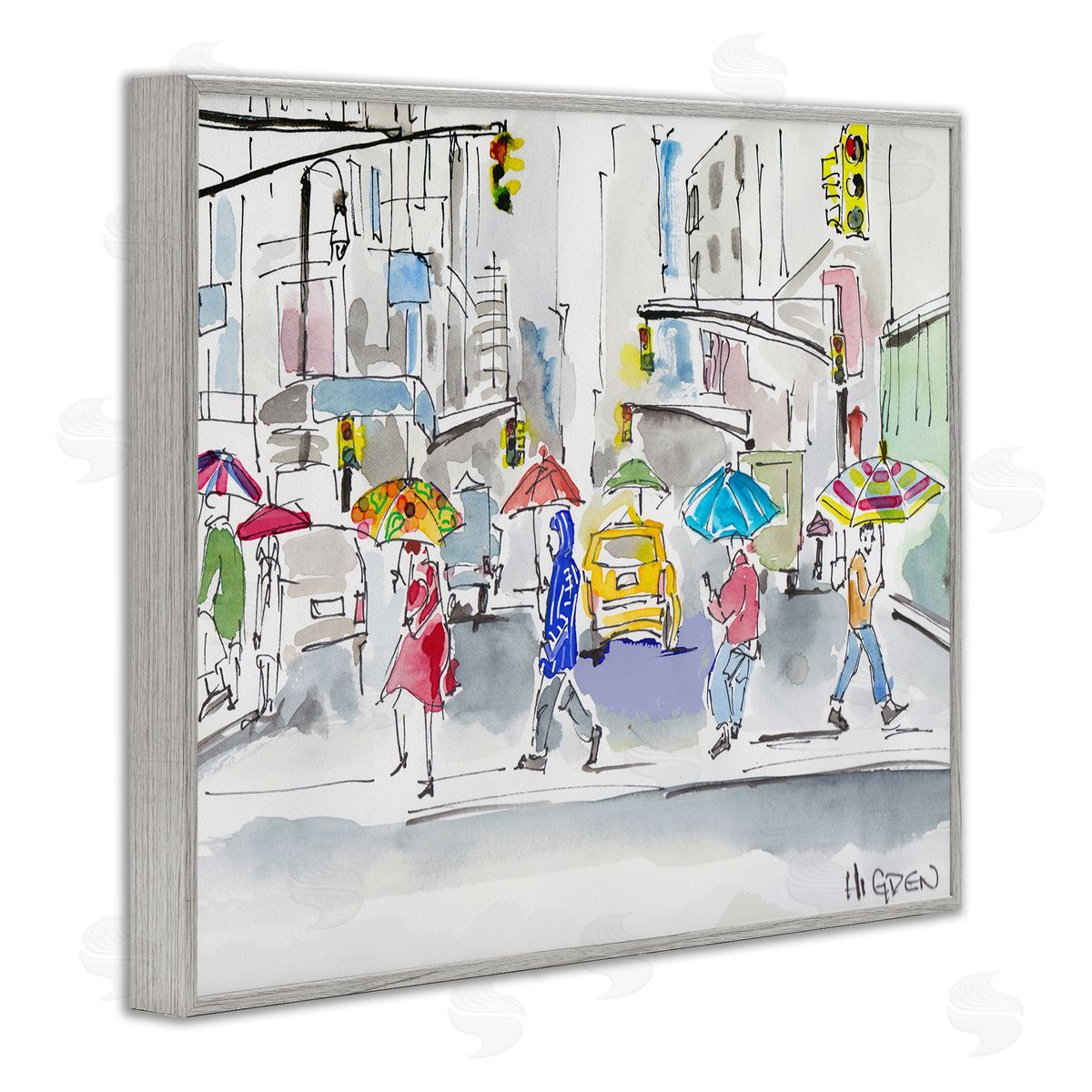 Mark Higden Rainy Crosswalk Urban City People Gray Framed Giclee Wall Art