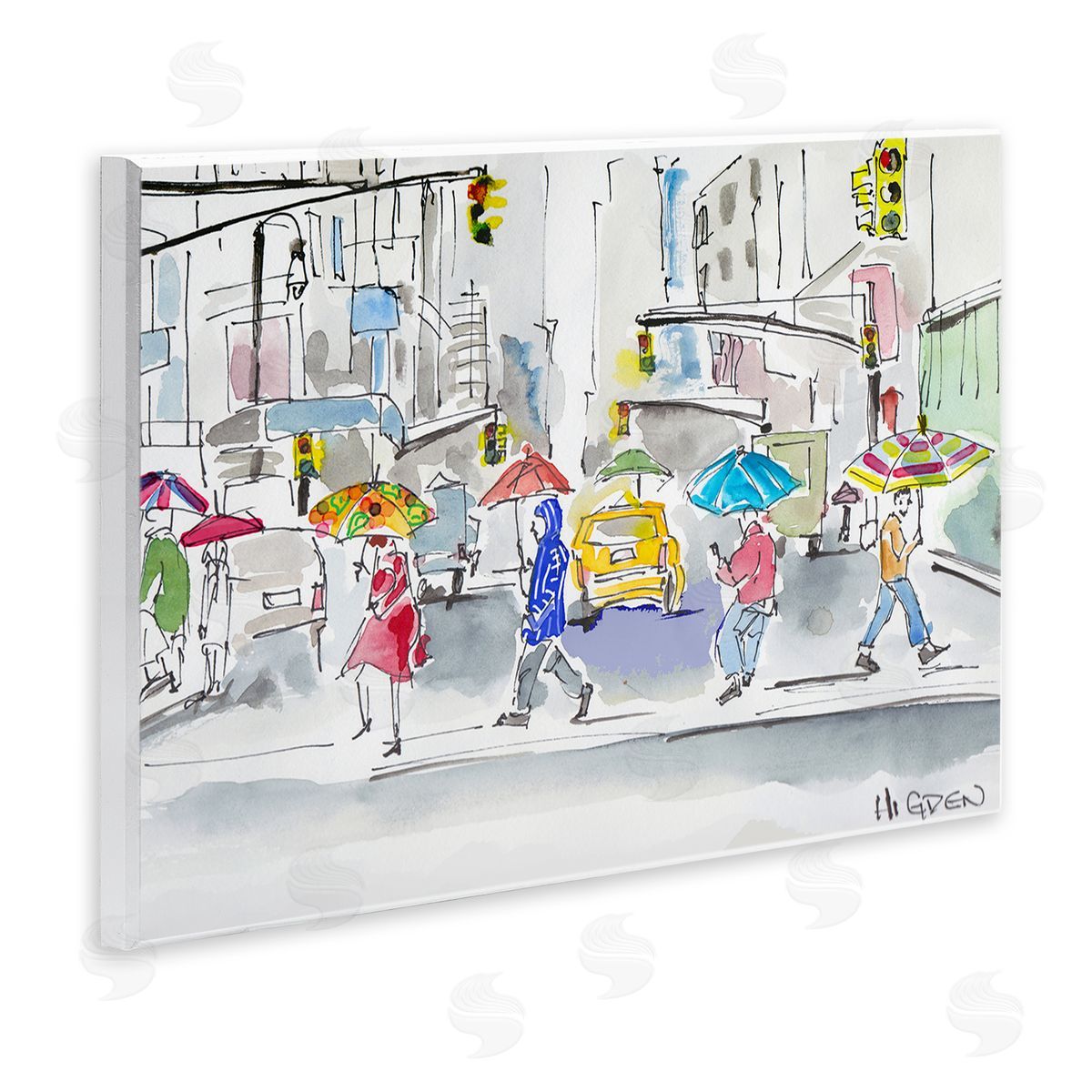 Mark Higden Rainy Crosswalk Urban City People Wall Plaque Art