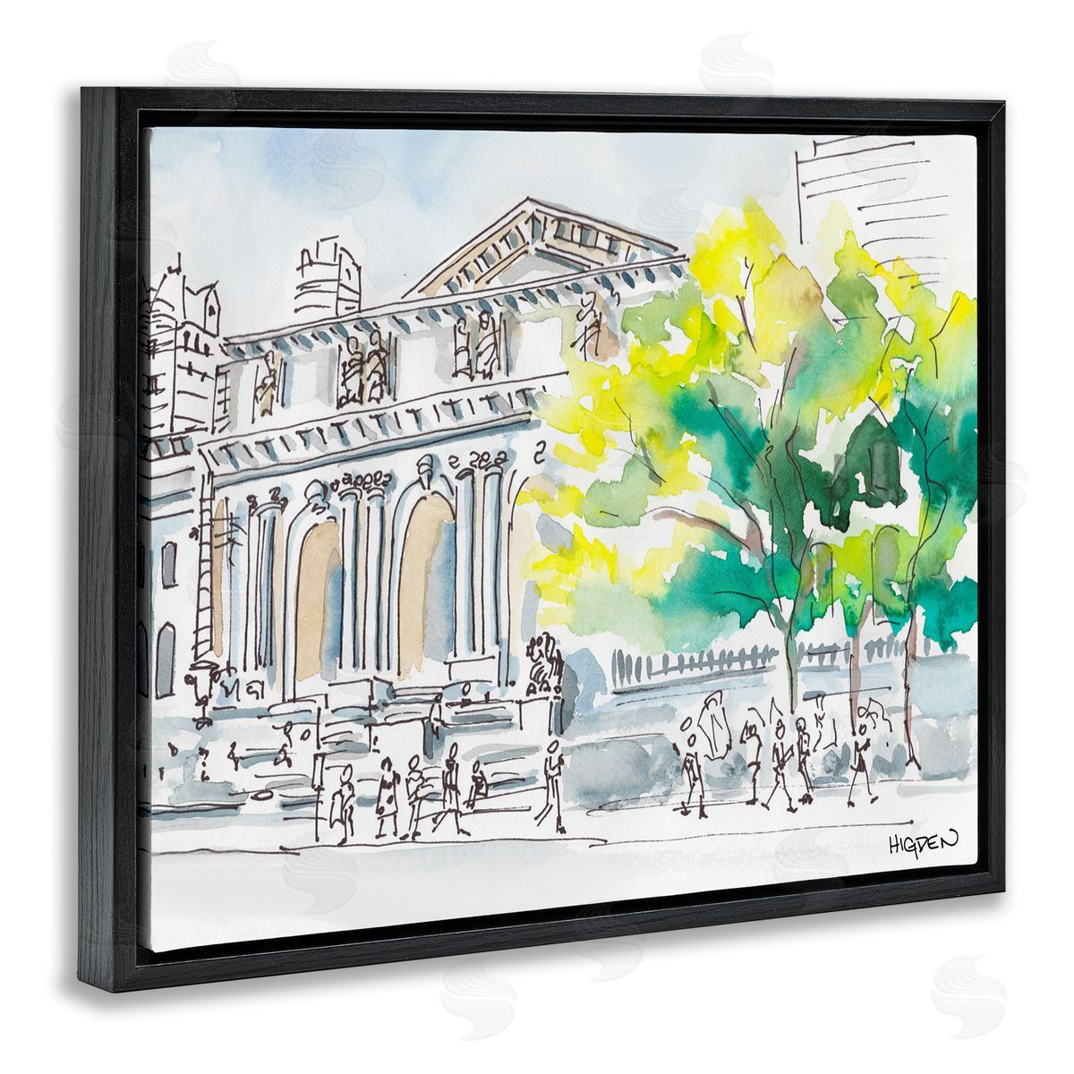 Mark Higden Classic City Architecture Watercolor Landscape Black Floater Frame Canvas Art