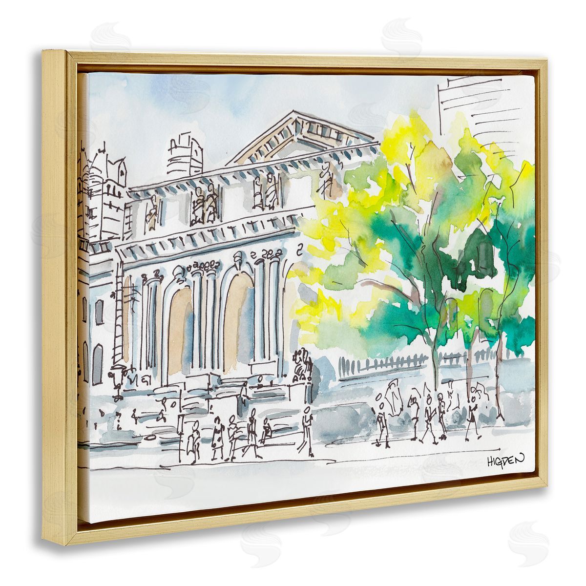 Mark Higden Classic City Architecture Watercolor Landscape Gold Floater Frame Canvas Art