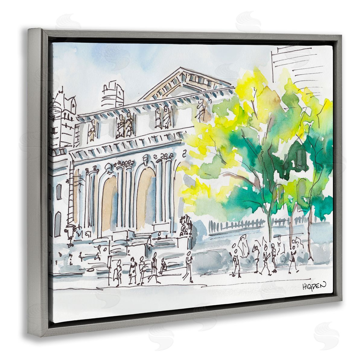 Mark Higden Classic City Architecture Watercolor Landscape Gray Floater Frame Canvas Art