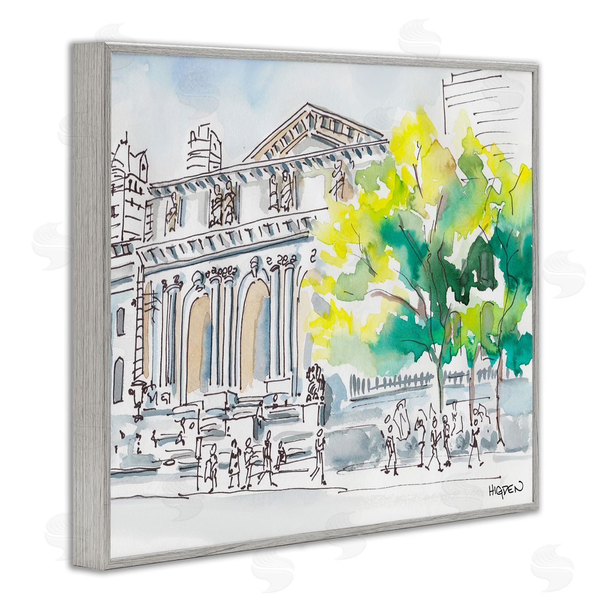 Mark Higden Classic City Architecture Watercolor Landscape Gray Framed Giclee Wall Art