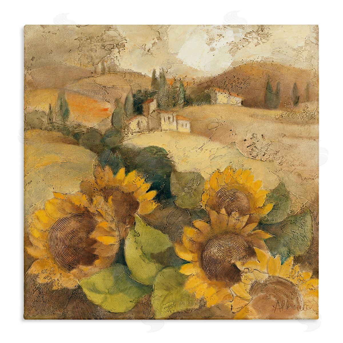 Albena Hristova Soft Vintage Tuscan Sunflowers  Canvas Wall Art