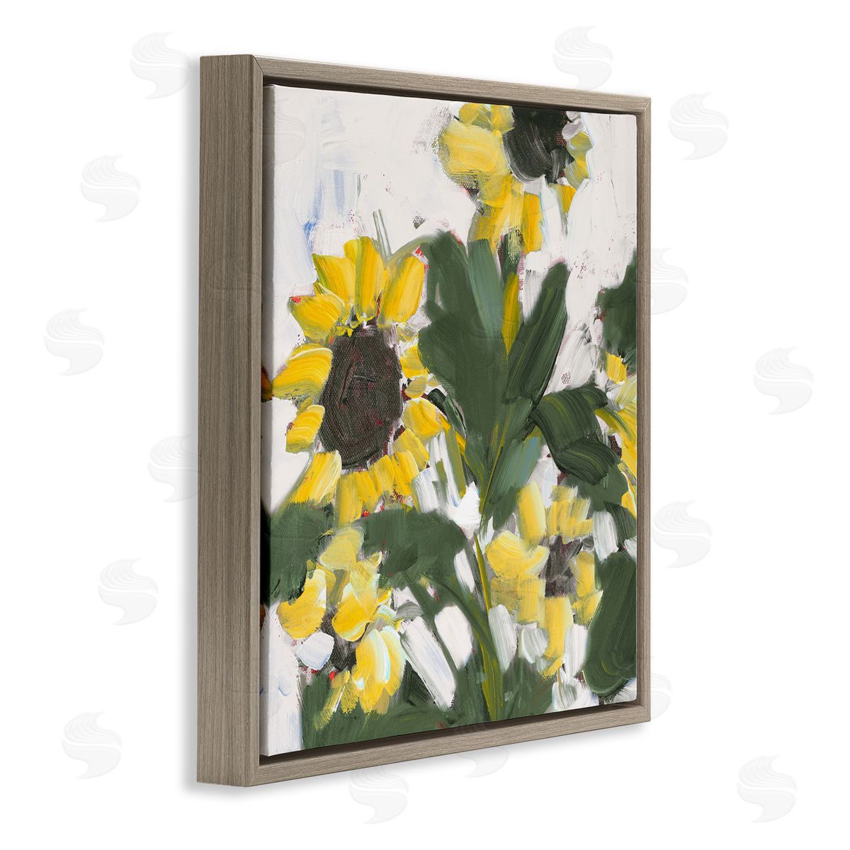 Jane Slivka Expressive Sunflower Brush Strokes Brown Floater Frame Canvas Art