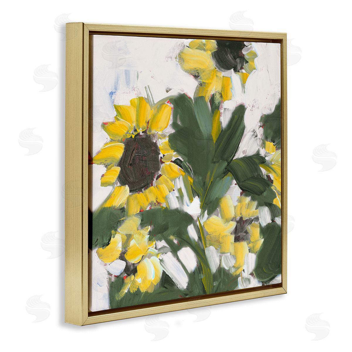 Jane Slivka Expressive Sunflower Brush Strokes Gold Floater Frame Canvas Art