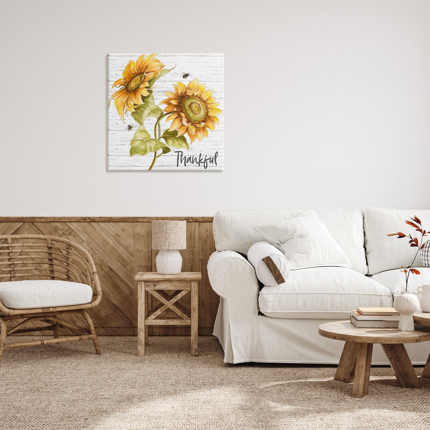 Thankful Country Sunflowers Canvas Wall Art in Room, Home Decor by Patricia Pinto
