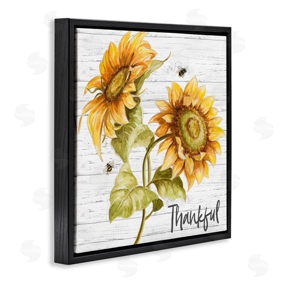 Thankful Country Sunflowers Black Floating Frame Canvas Wall Art, Home Decor by Patricia Pinto