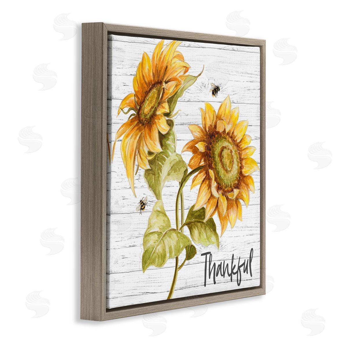 Thankful Country Sunflowers Brown Floating Frame Canvas Wall Art, Home Decor by Patricia Pinto