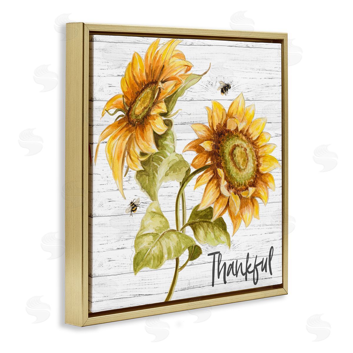 Thankful Country Sunflowers Gold Floating Frame Canvas Wall Art, Home Decor by Patricia Pinto