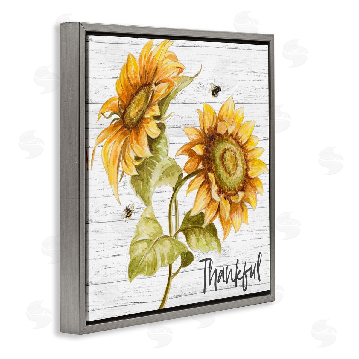 Thankful Country Sunflowers Grey Floating Frame Canvas Wall Art, Home Decor by Patricia Pinto