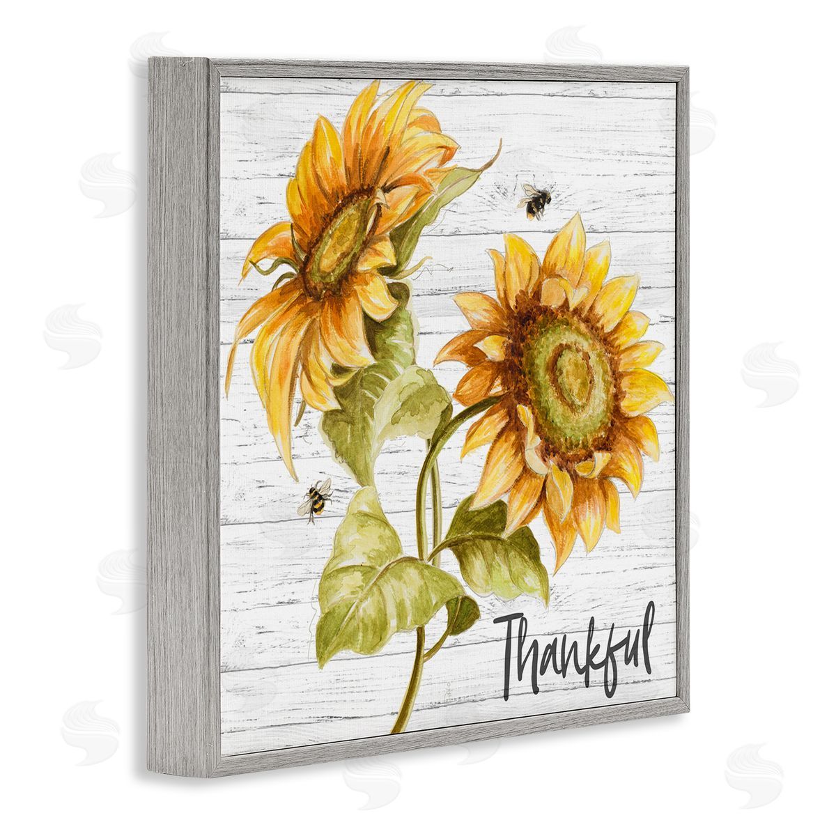Thankful Country Sunflowers Grey Frame Print Wall Art, Home Decor by Patricia Pinto