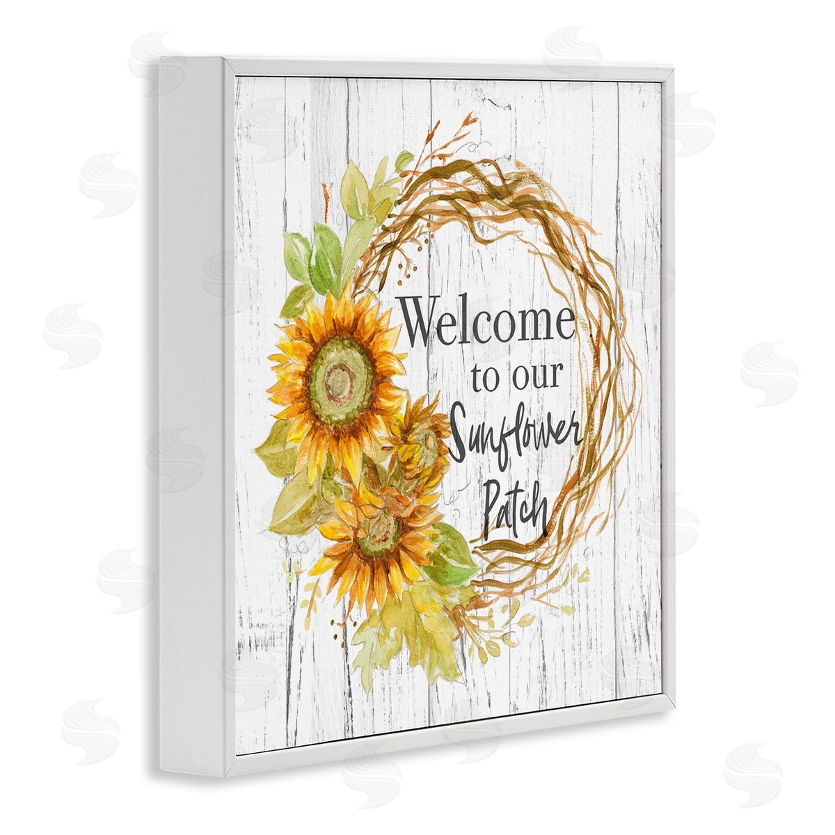 Welcome Rustic Floral Wreath White Frame Print Wall Art, Home Decor by Patricia Pinto