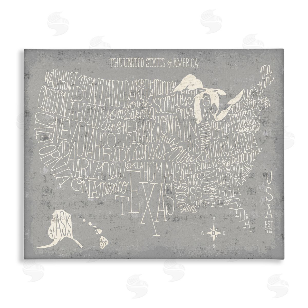 Michael Mullan Distressed US Map Typography Canvas Wall Art