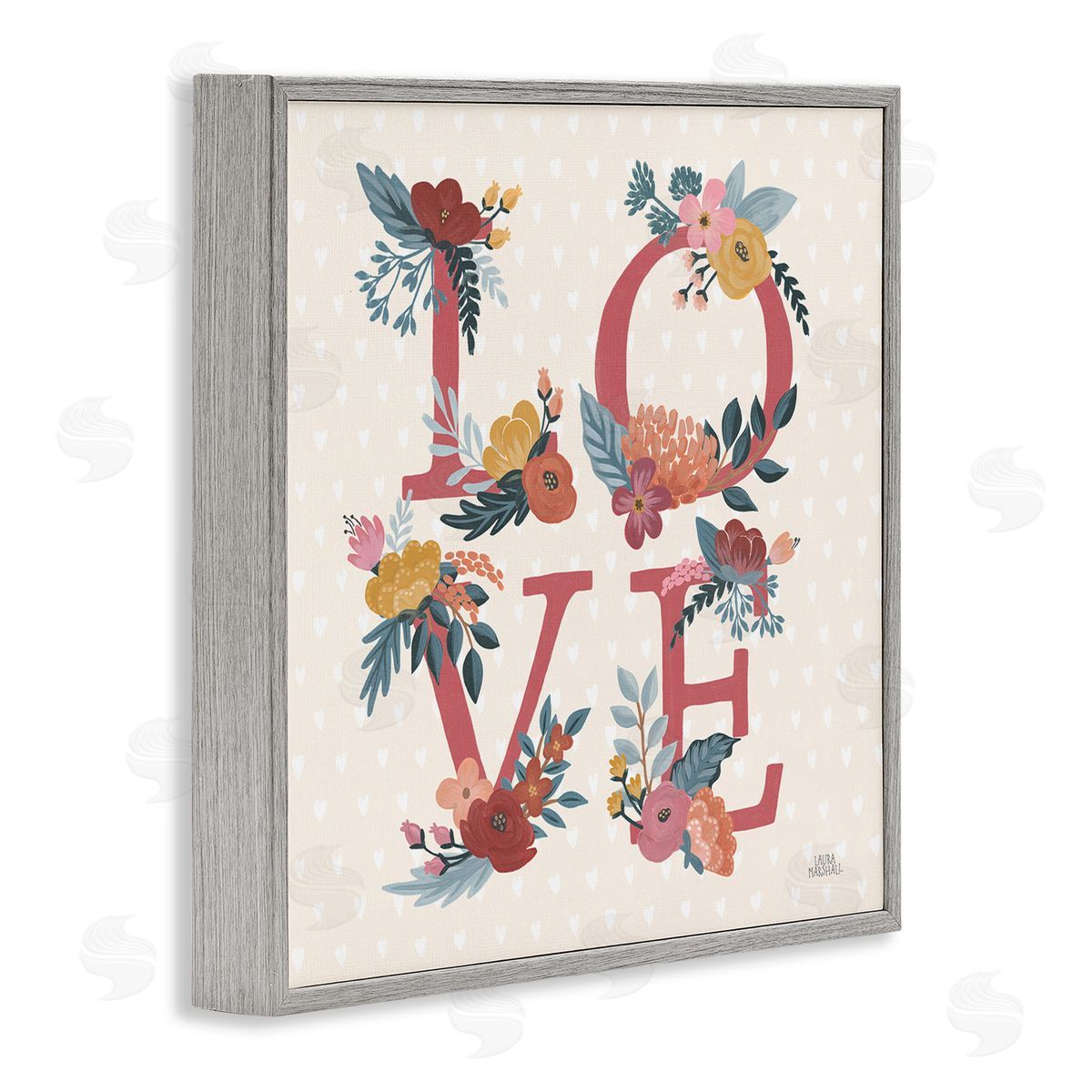 Laura Marshall Love Text Floral Heart Pattern Gray Framed Giclee Wall Art