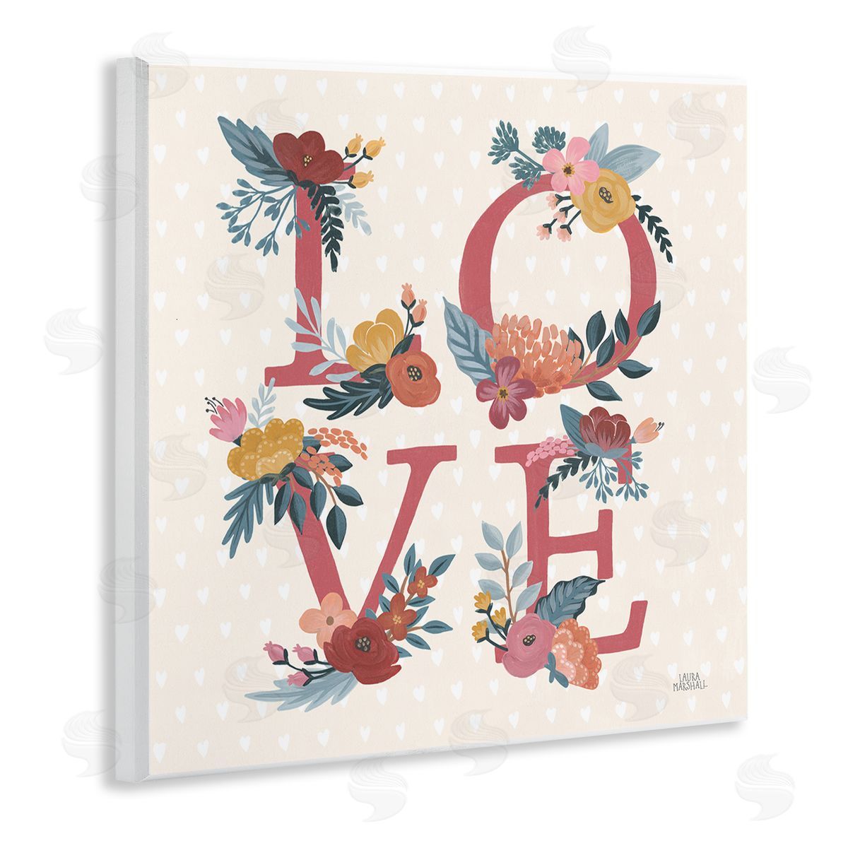 Laura Marshall Love Text Floral Heart Pattern Wall Plaque Art