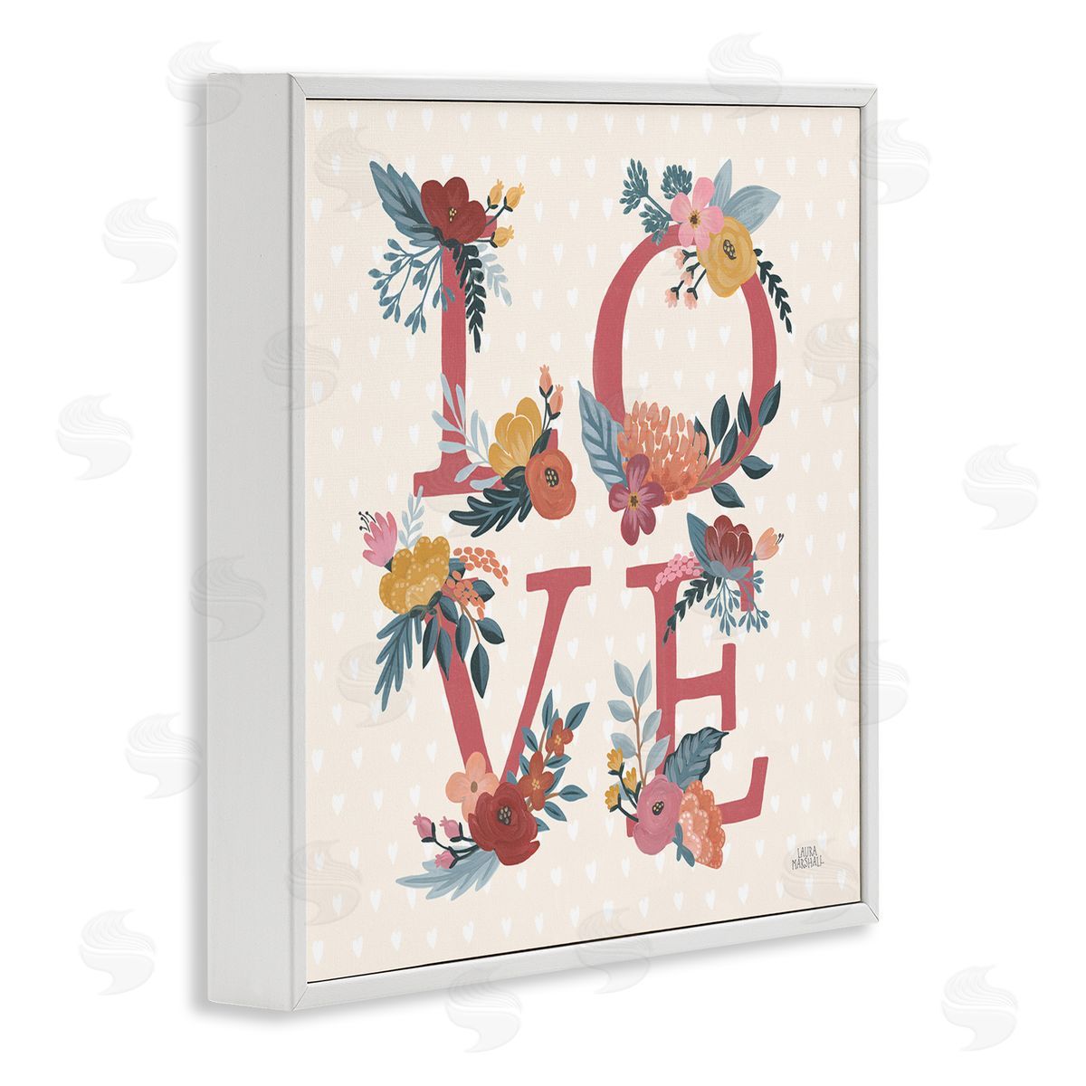 Laura Marshall Love Text Floral Heart Pattern White Framed Giclee Wall Art