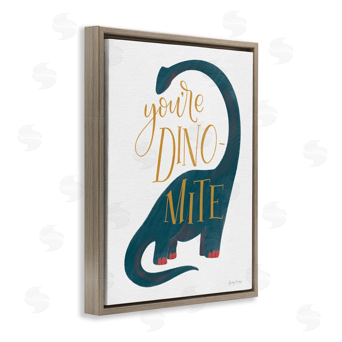 Becky Thorns You're Dino-Mite Long Neck Dinosaur Brown Floater Frame Canvas Art