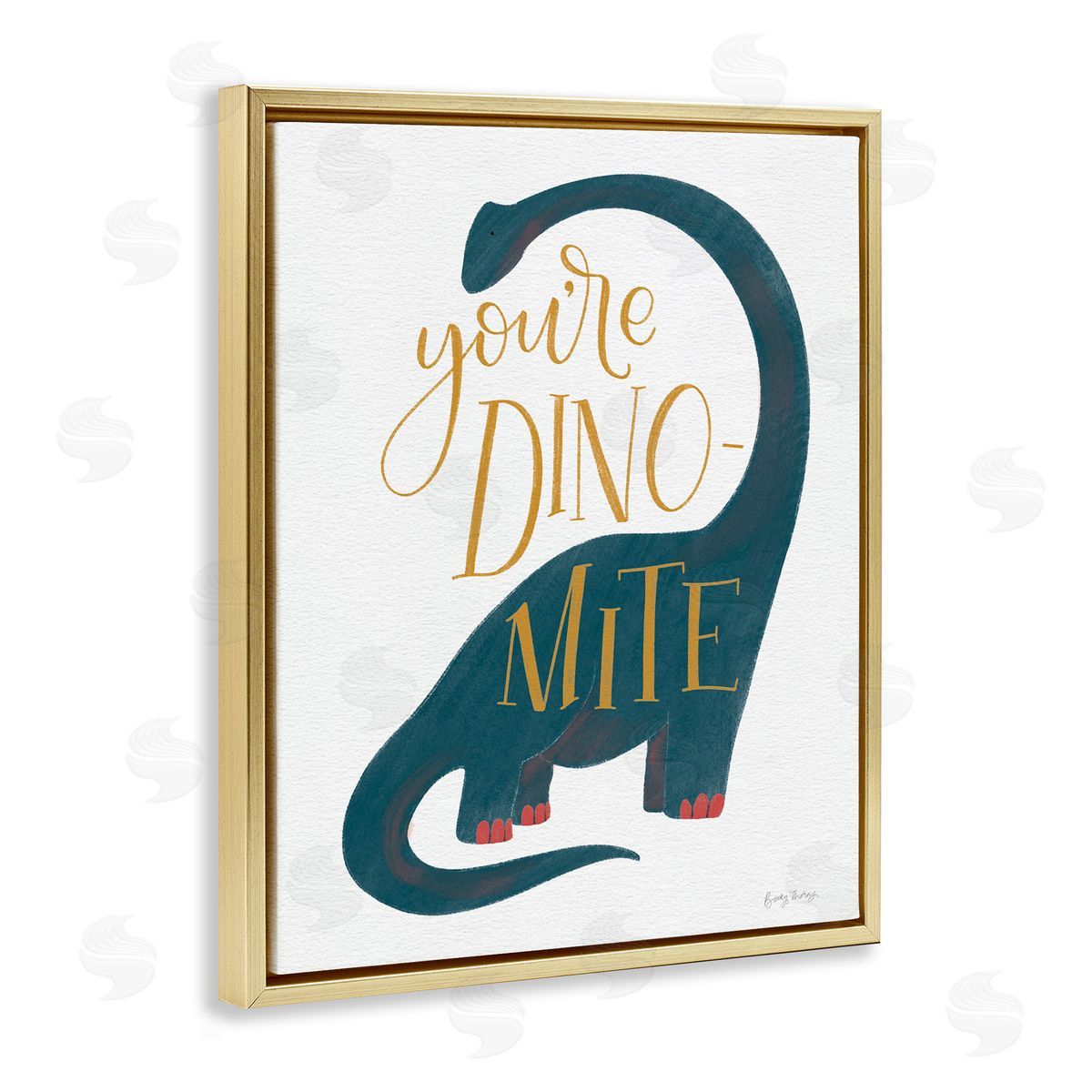 Becky Thorns You're Dino-Mite Long Neck Dinosaur Gold Floater Frame Canvas Art