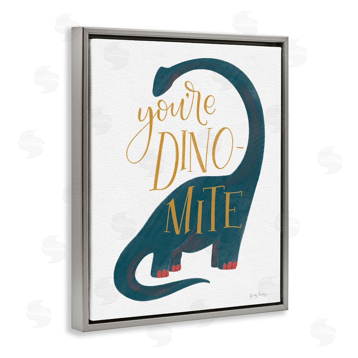 Becky Thorns You're Dino-Mite Long Neck Dinosaur Gray Floater Frame Canvas Art