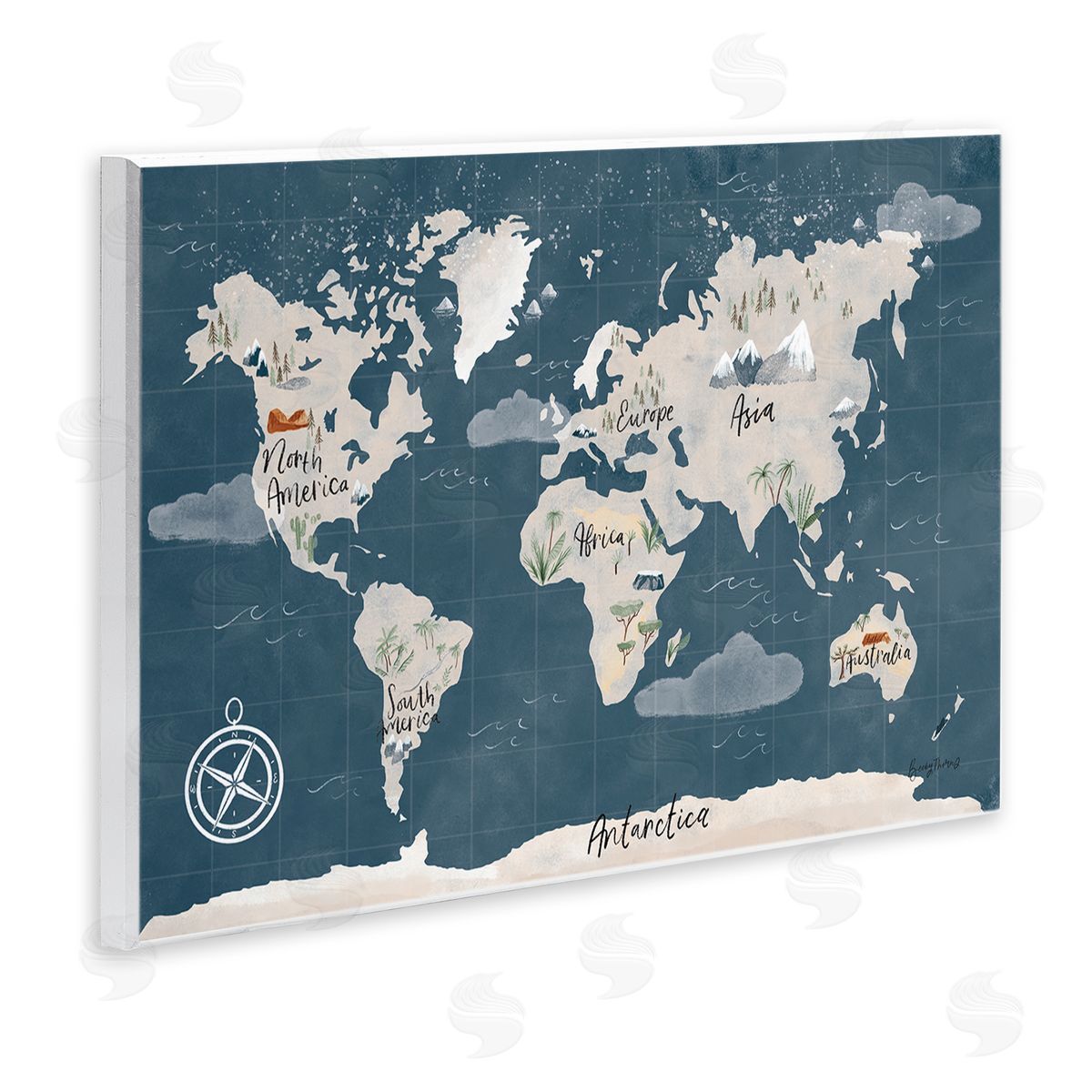 Becky Thorns World Map Nautical Cloud Details Wall Plaque Art