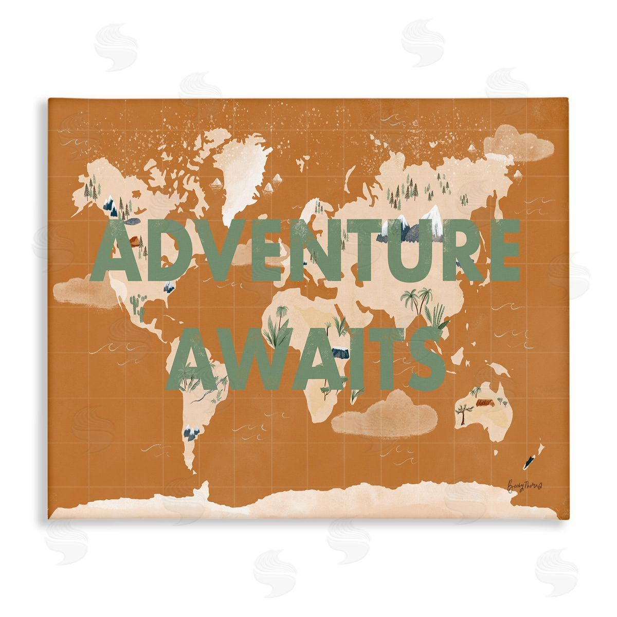 Becky Thorns Tropical World Map Adventure Awaits Canvas Wall Art