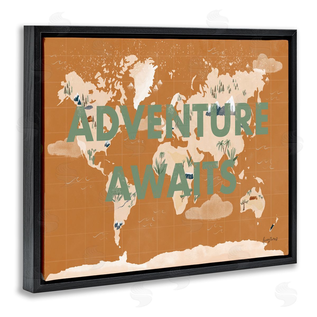 Becky Thorns Tropical World Map Adventure Awaits Black Floater Frame Canvas Art