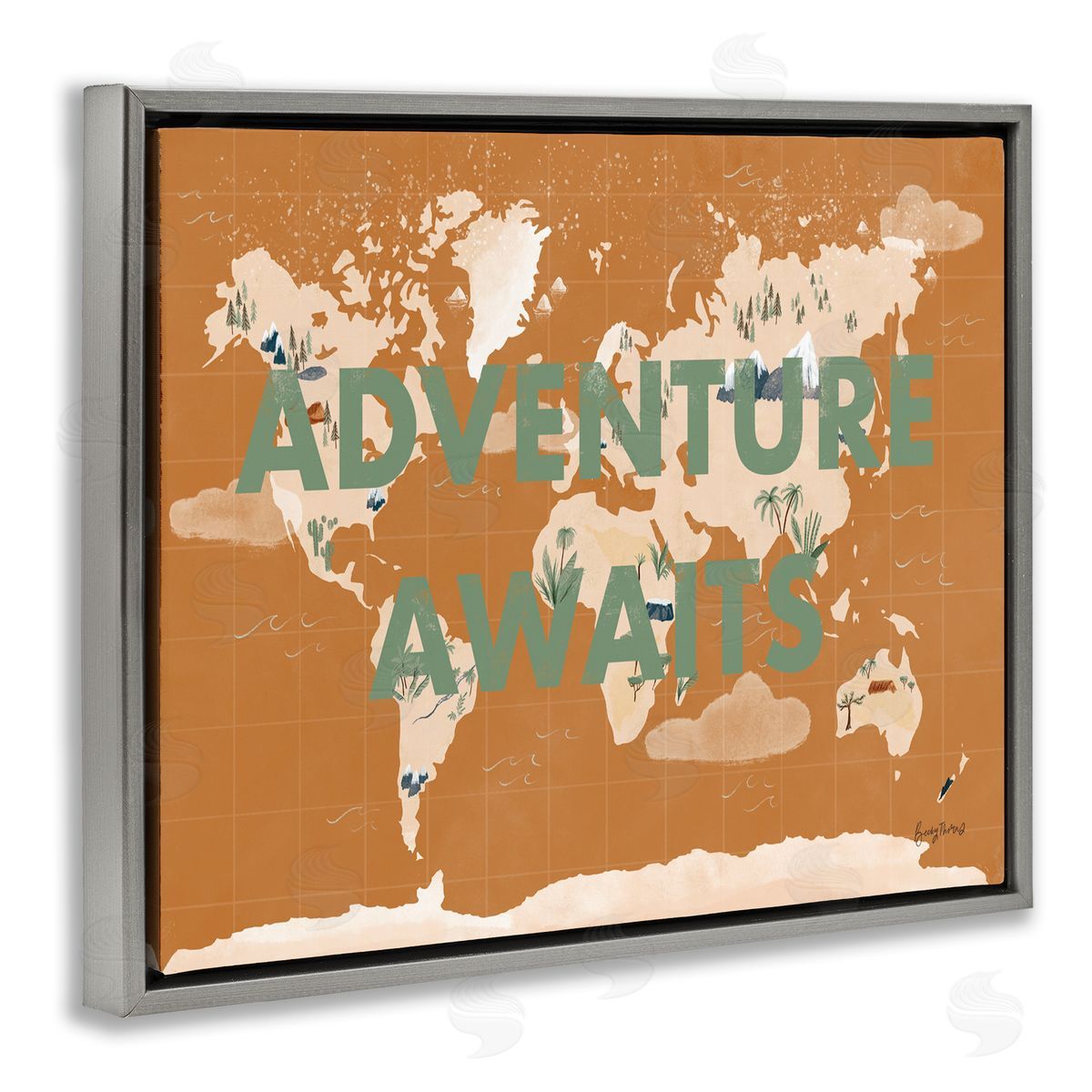 Becky Thorns Tropical World Map Adventure Awaits Gray Floater Frame Canvas Art