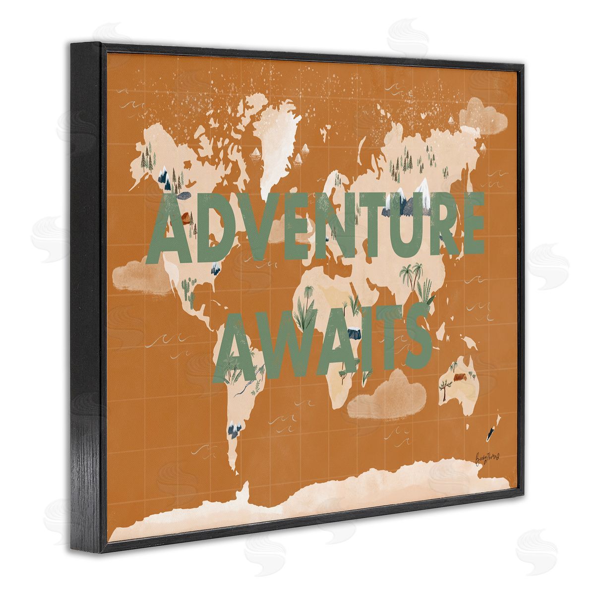 Becky Thorns Tropical World Map Adventure Awaits Black Framed Giclee Wall Art