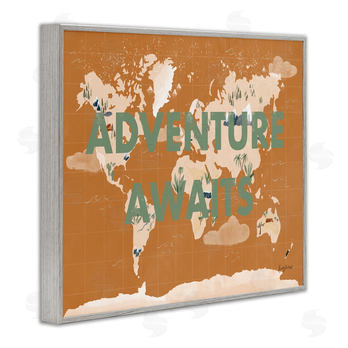 Becky Thorns Tropical World Map Adventure Awaits Gray Framed Giclee Wall Art