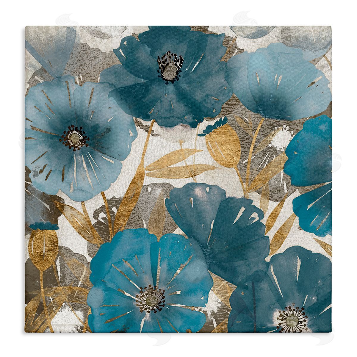 Elegant Blue Florals Abstract Canvas Wall Art, Home Decor by Studio W