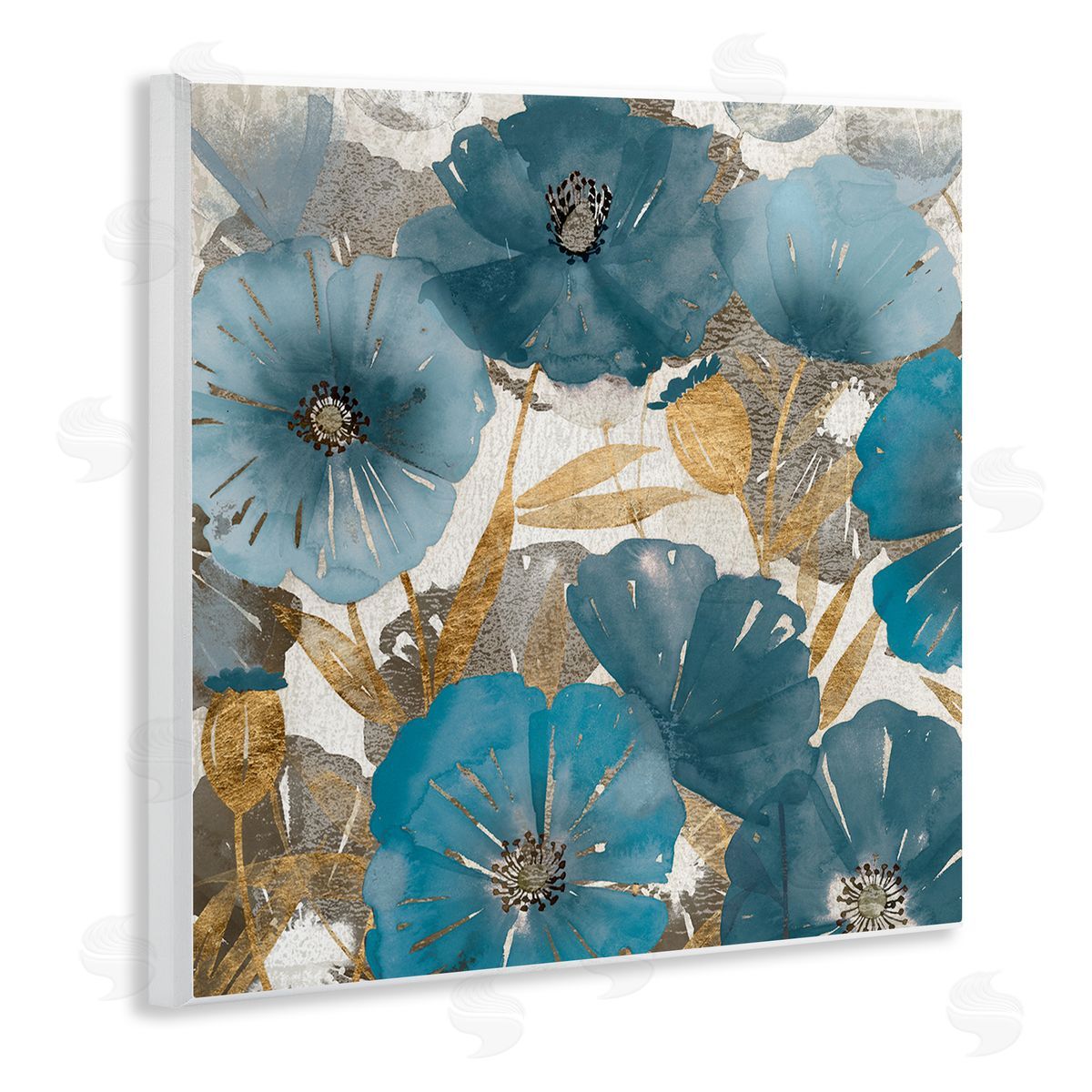 Elegant Blue Florals Abstract Wood Plaque Wall Art, Home Decor by Studio W