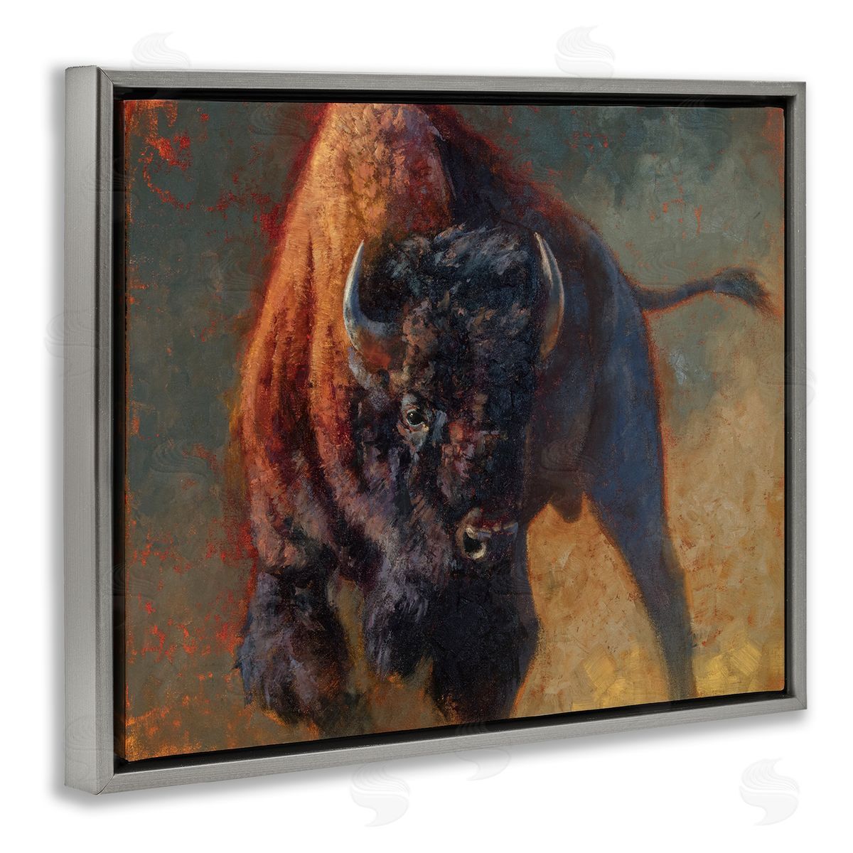 Julie T. Chapman Running Bull Masculine Cattle Gray Floater Frame Canvas Art
