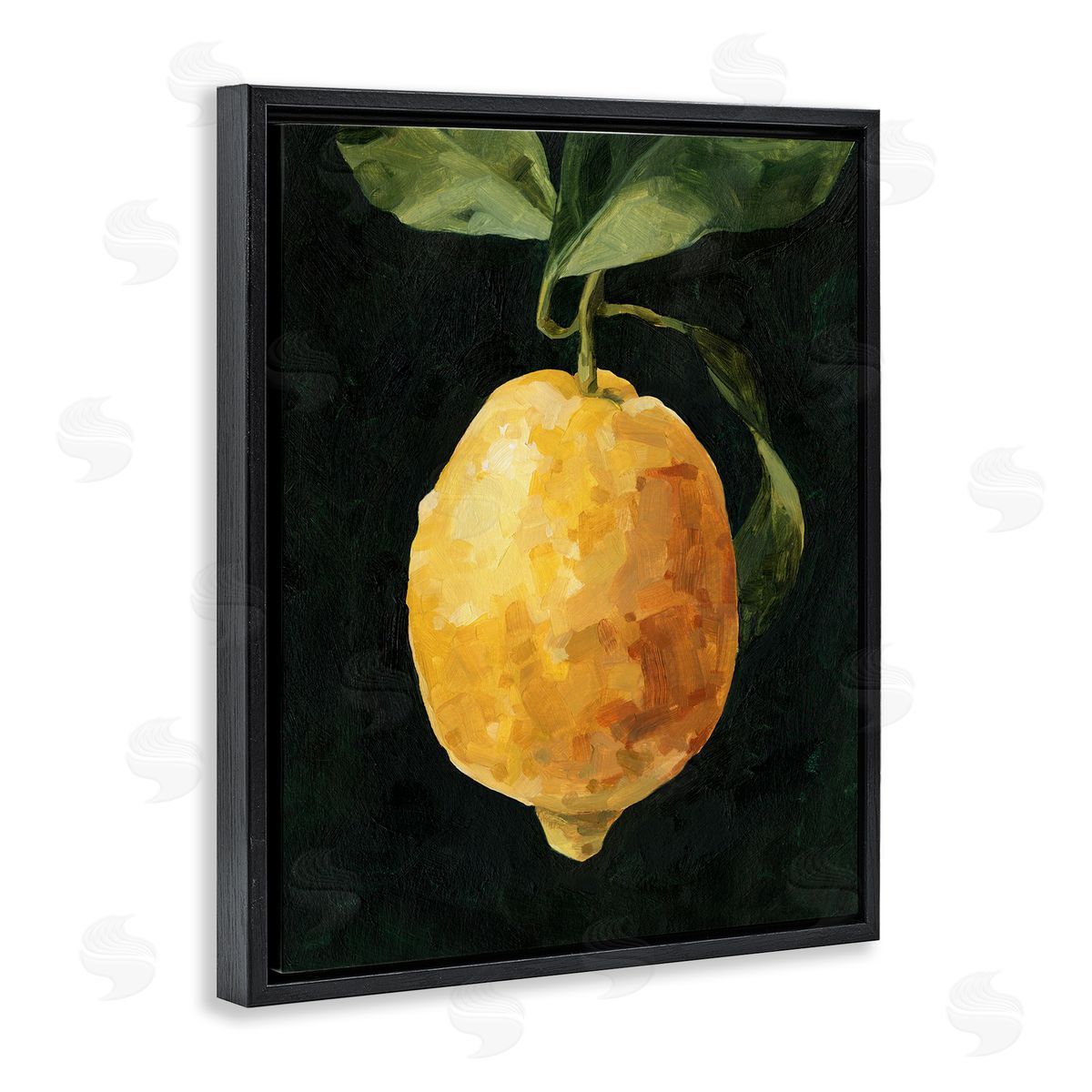 Abstract Lemon on Vine Black Floating Frame Canvas Wall Art, Home Decor by Emma Caroline