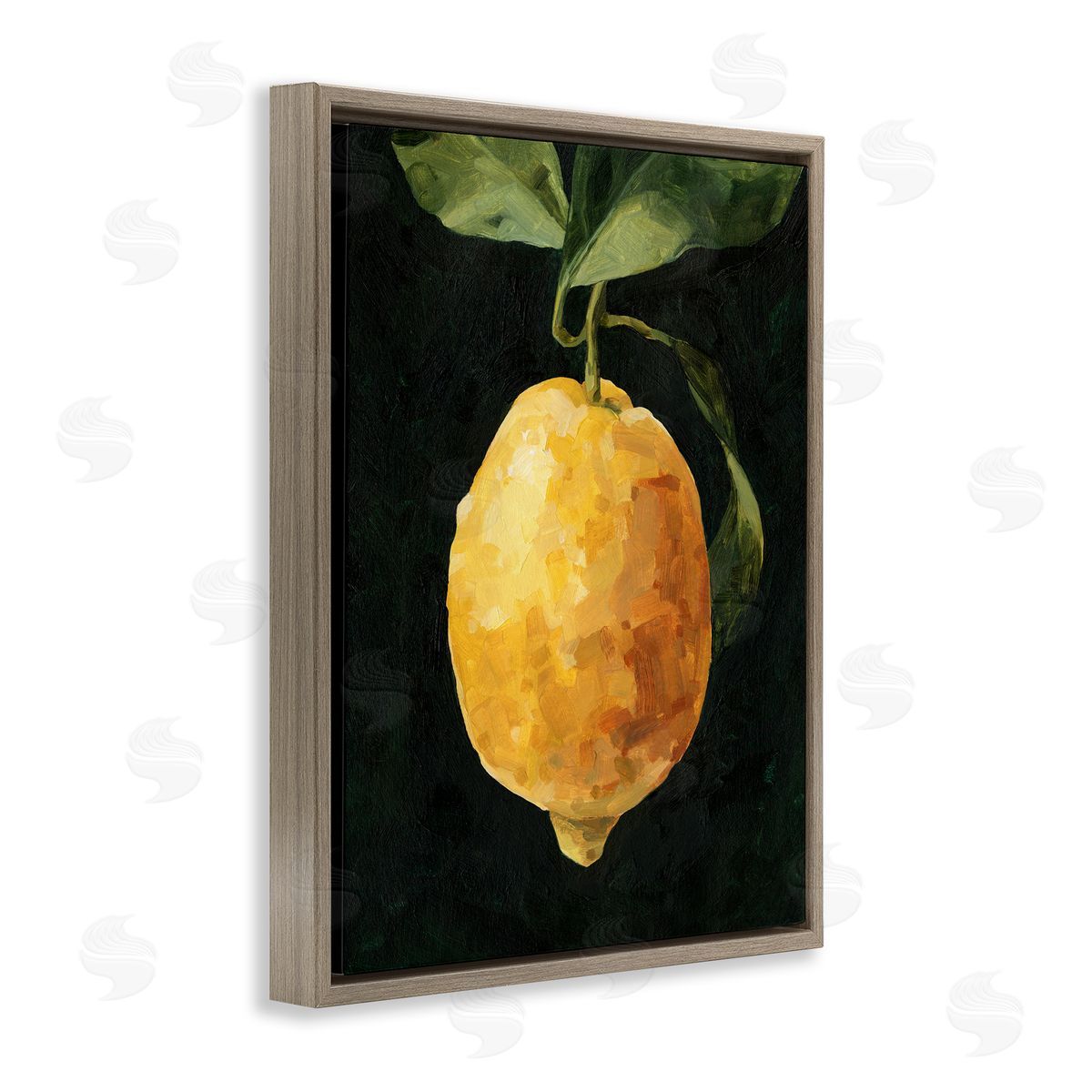 Abstract Lemon on Vine Brown Floating Frame Canvas Wall Art, Home Decor by Emma Caroline