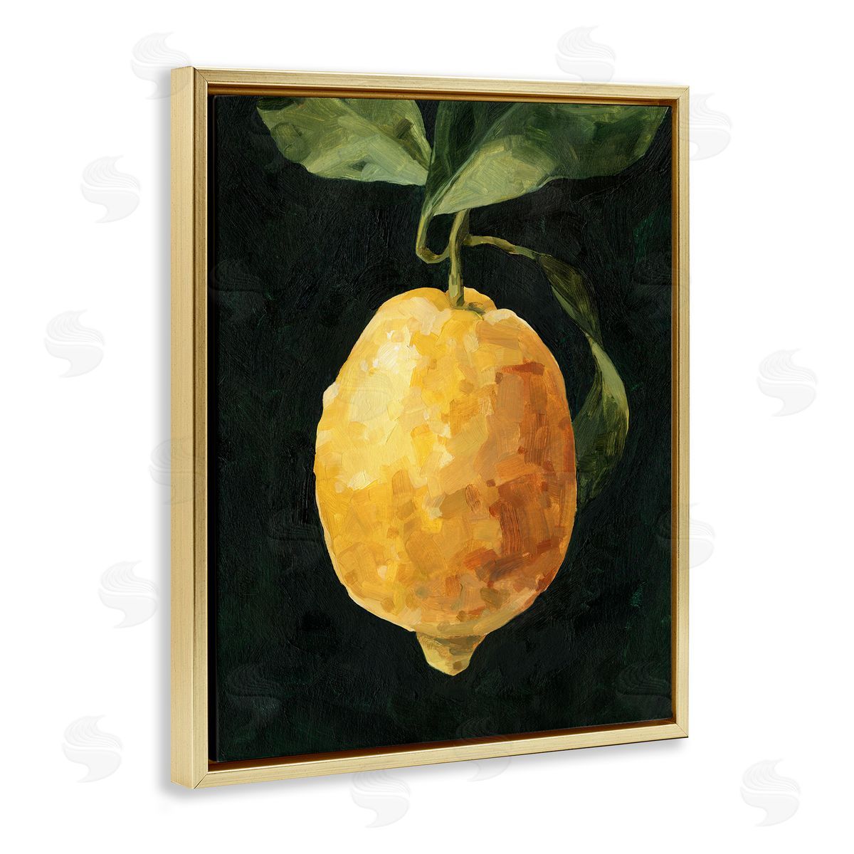 Abstract Lemon on Vine Gold Floating Frame Canvas Wall Art, Home Decor by Emma Caroline