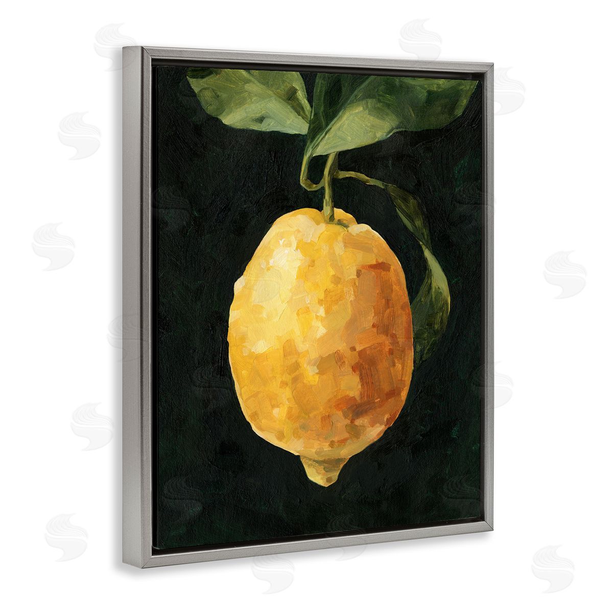 Abstract Lemon on Vine Grey Floating Frame Canvas Wall Art, Home Decor by Emma Caroline