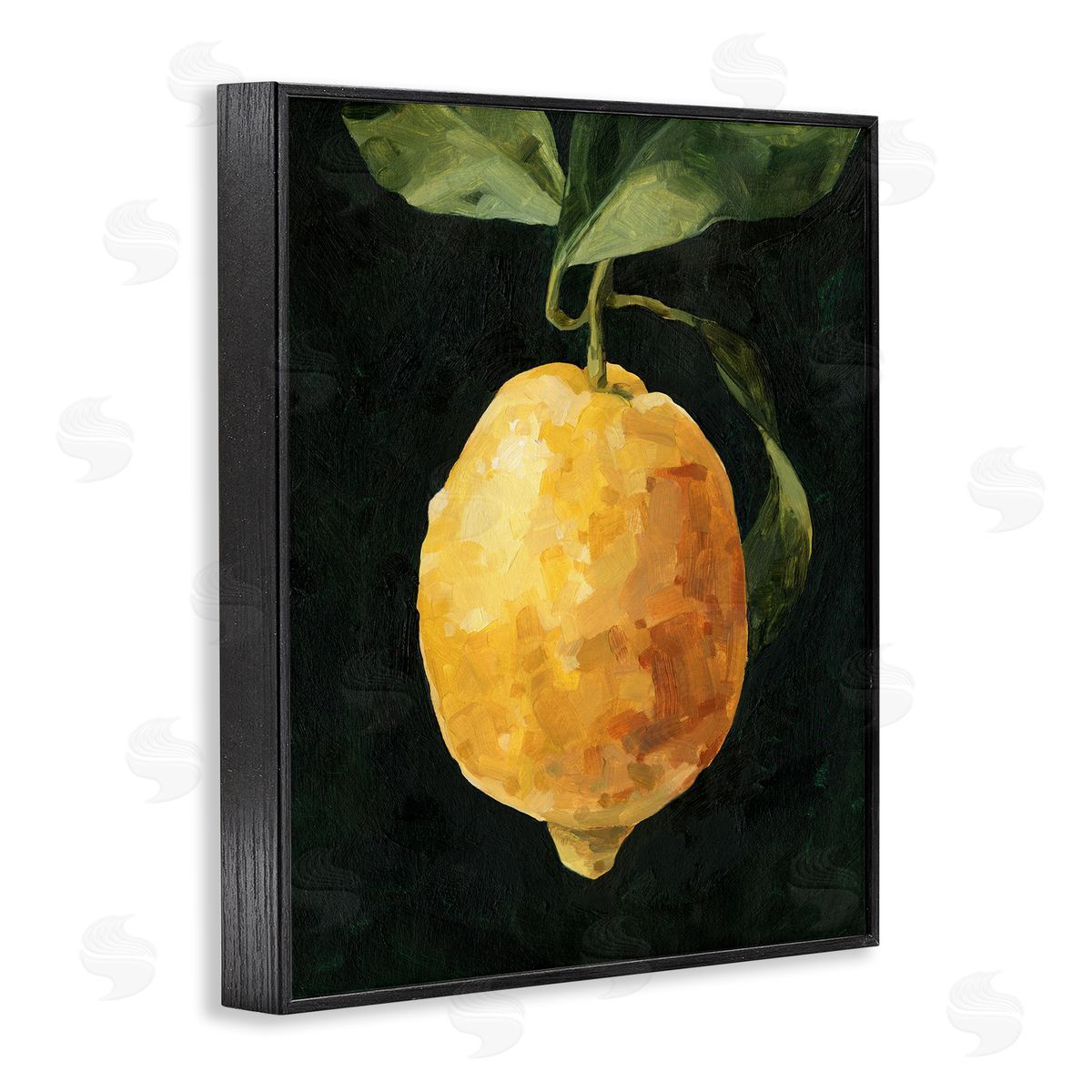 Abstract Lemon on Vine Black Frame Print Wall Art, Home Decor by Emma Caroline