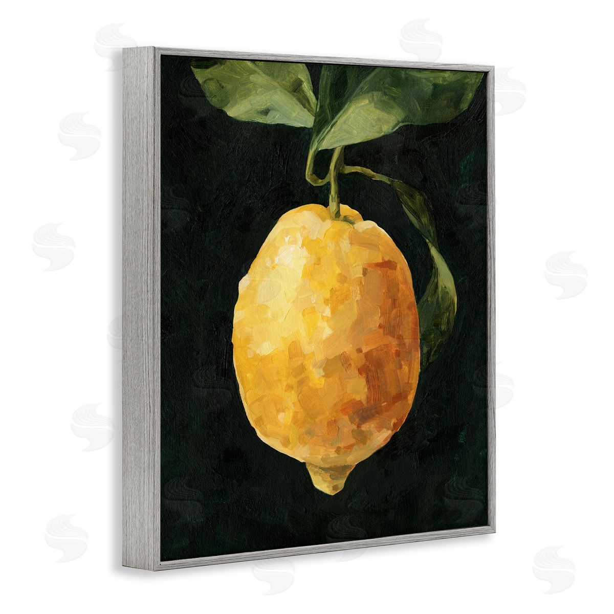 Abstract Lemon on Vine Grey Frame Print Wall Art, Home Decor by Emma Caroline