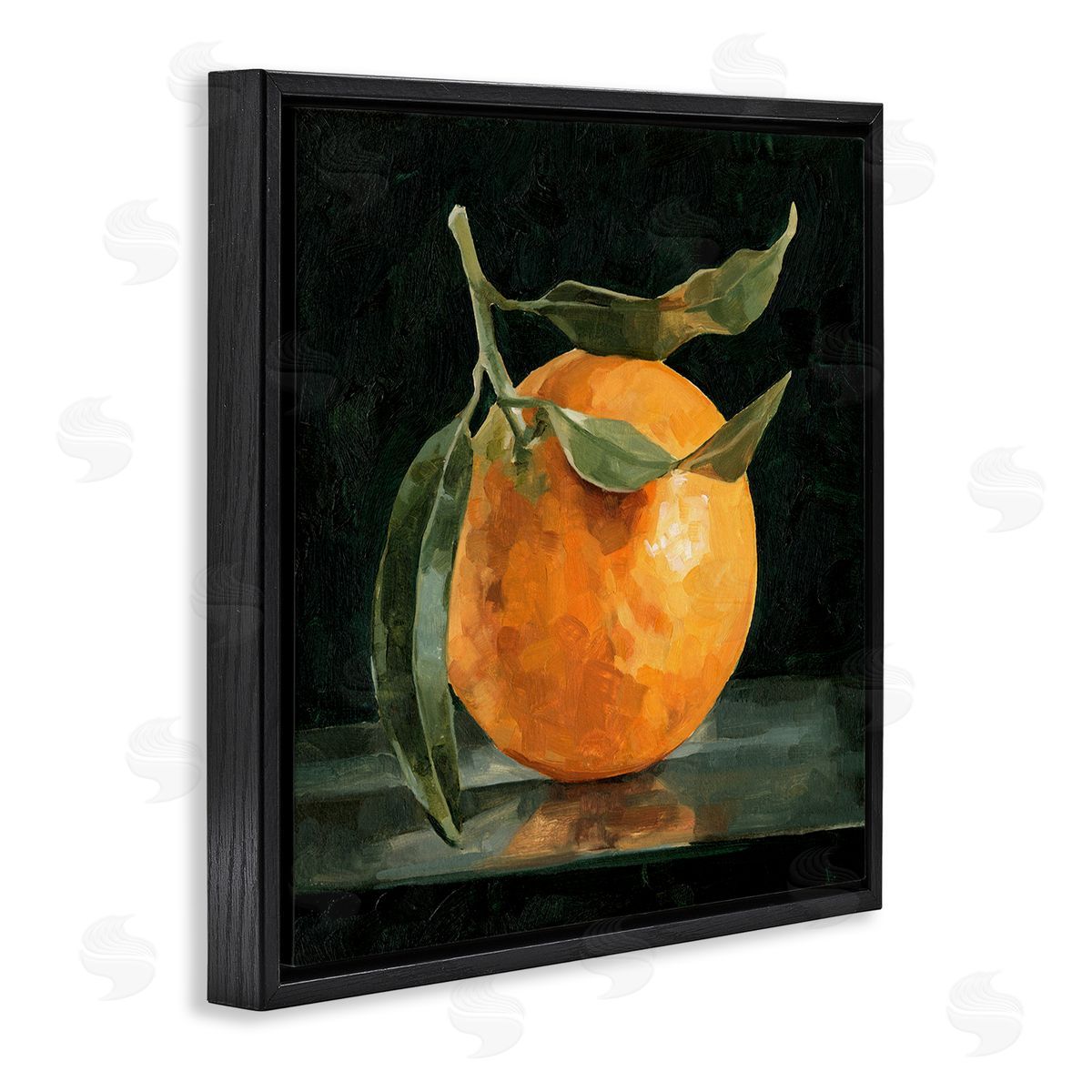 Emma Caroline Orange with Stem on Black Black Floater Frame Canvas Art