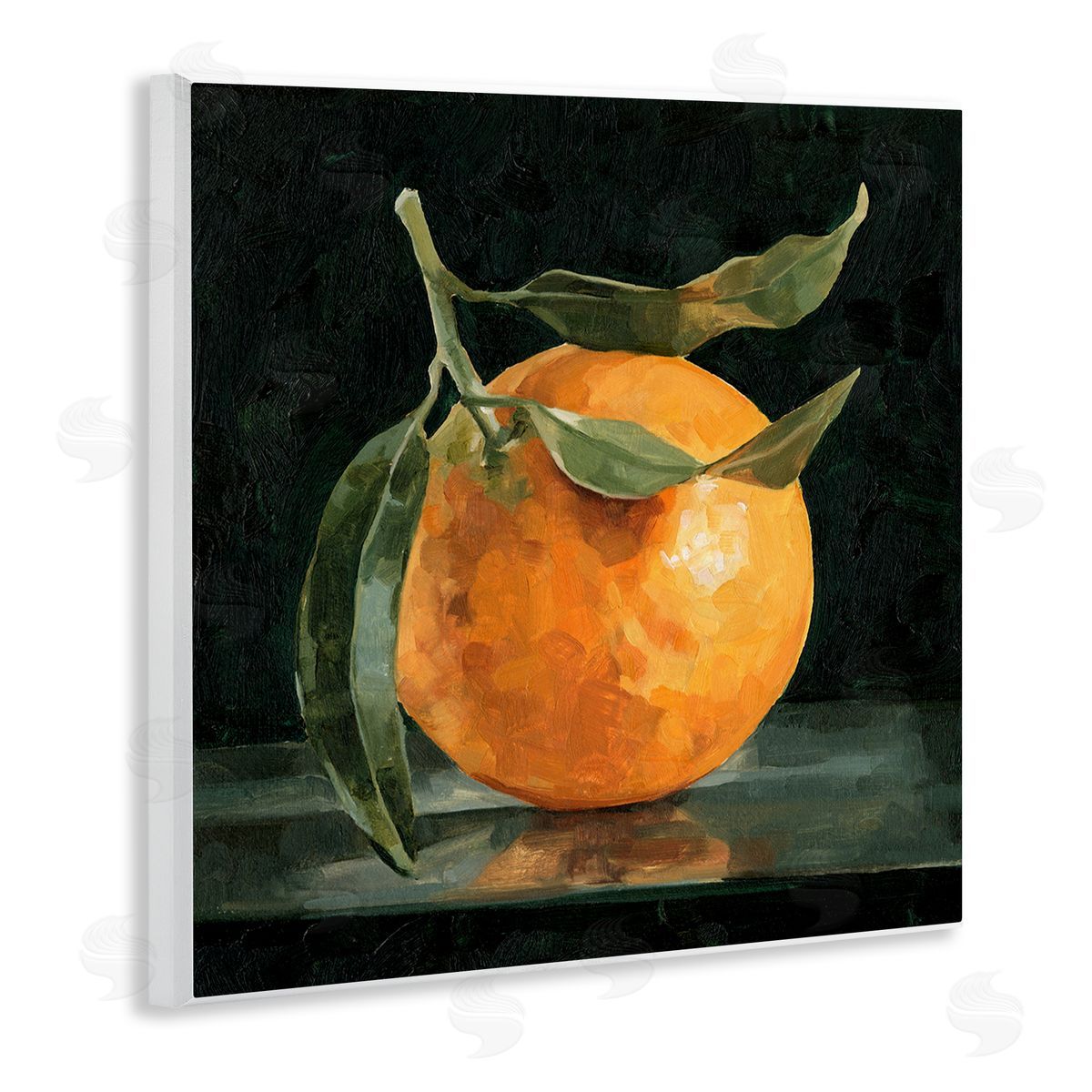 Emma Caroline Orange with Stem on Black Wall Plaque Art