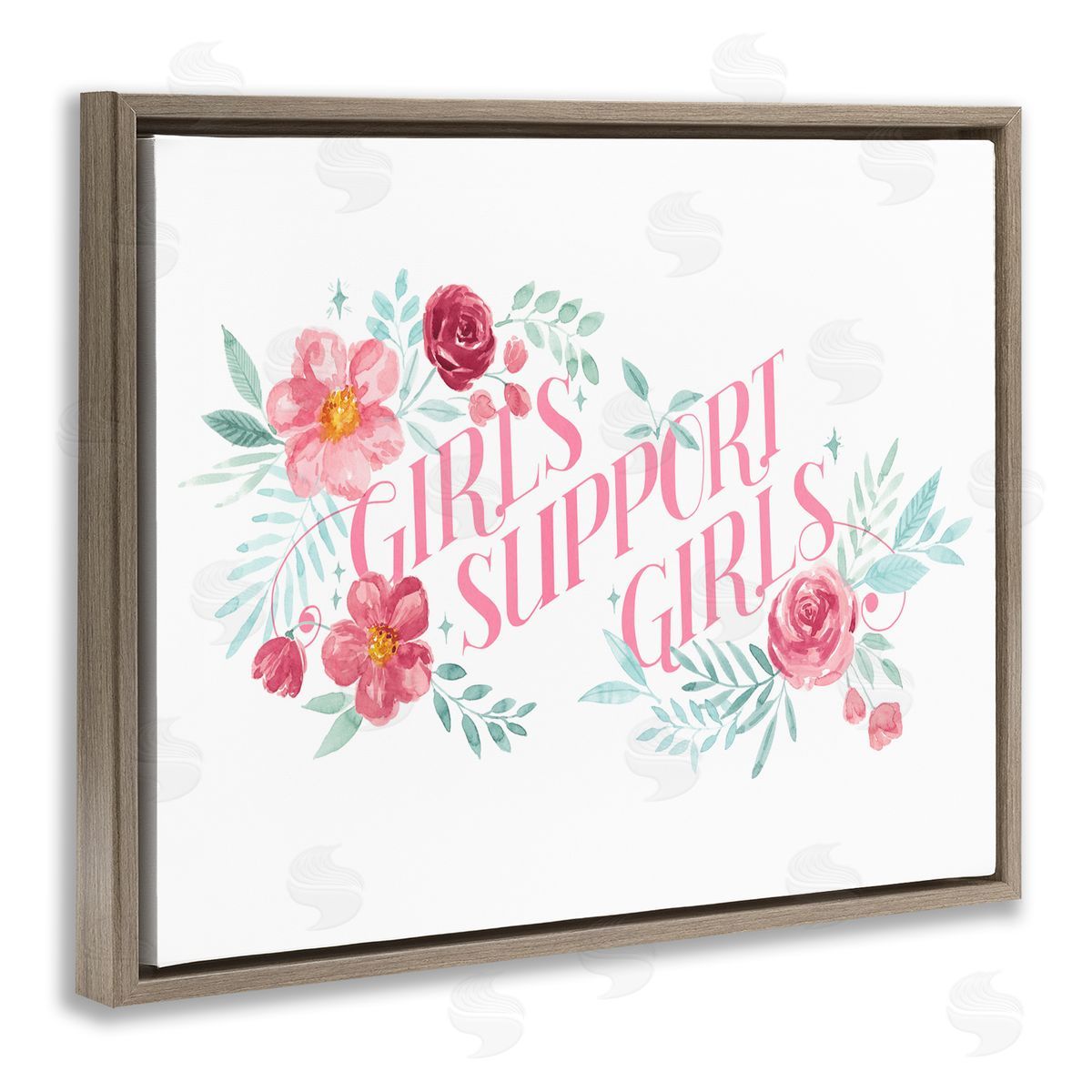 Grace Popp Girls Support Girls Pink Florals Brown Floater Frame Canvas Art
