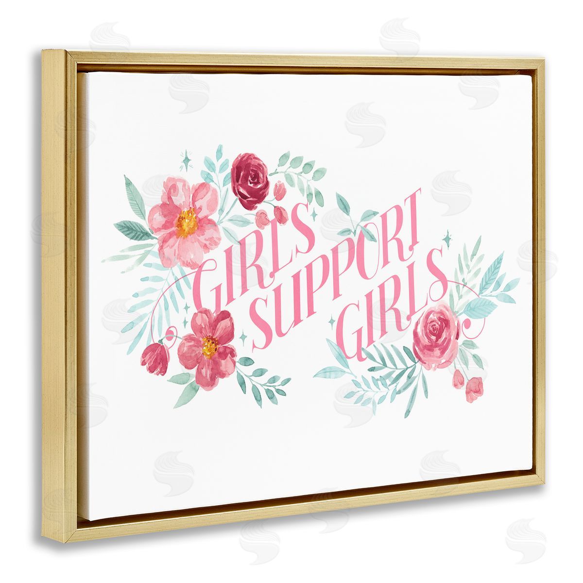 Grace Popp Girls Support Girls Pink Florals Gold Floater Frame Canvas Art