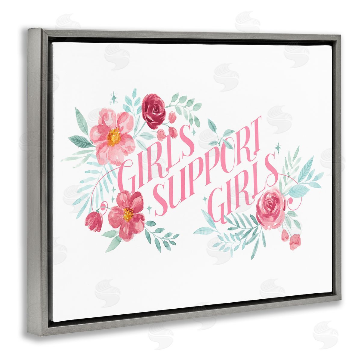 Grace Popp Girls Support Girls Pink Florals Gray Floater Frame Canvas Art