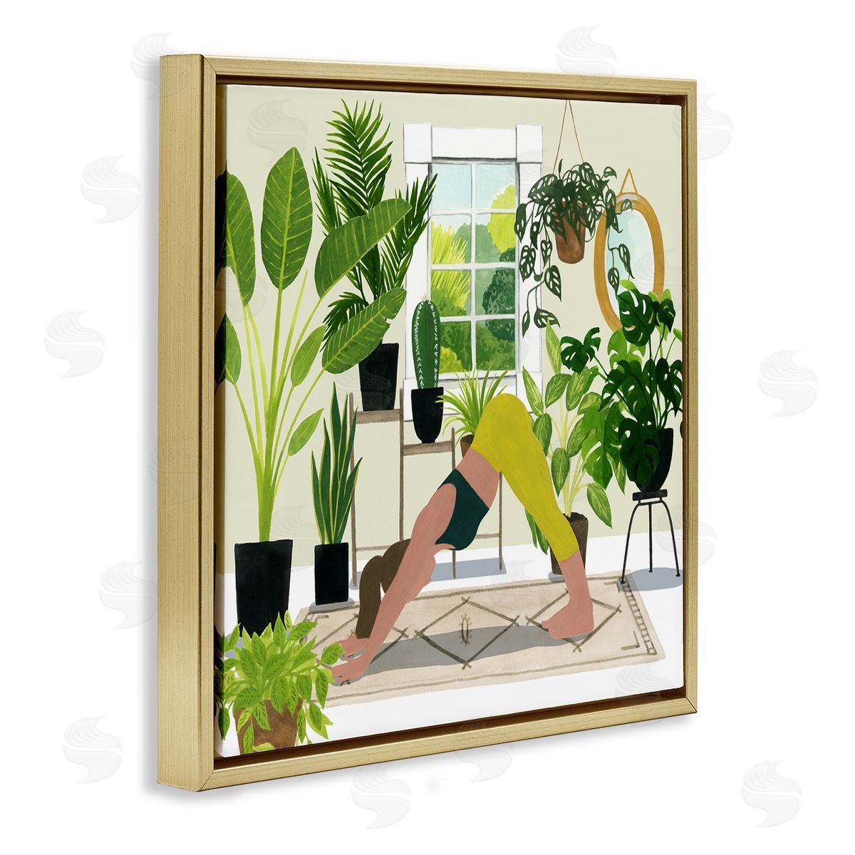 Grace Popp Female Yoga Modern Plant Room Gold Floater Frame Canvas Art