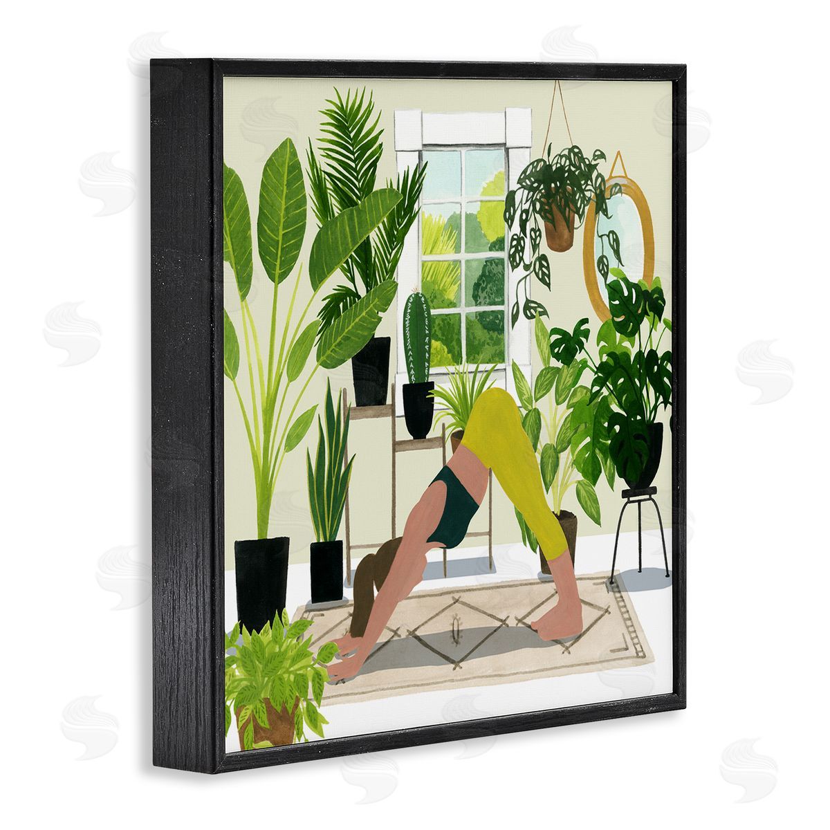 Grace Popp Female Yoga Modern Plant Room Black Framed Giclee Wall Art