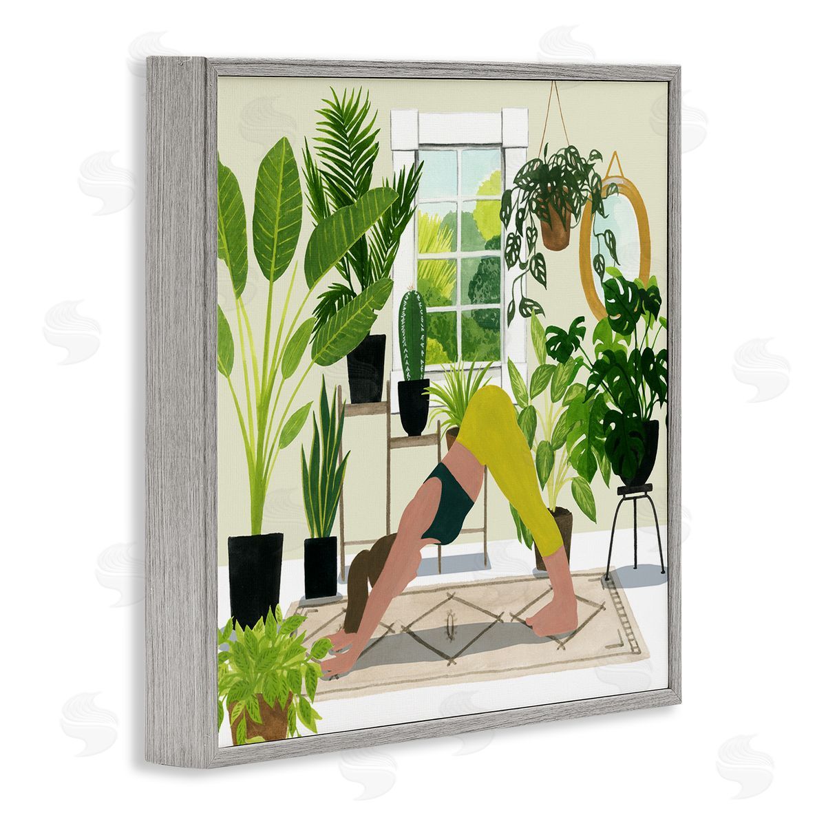 Grace Popp Female Yoga Modern Plant Room Gray Framed Giclee Wall Art