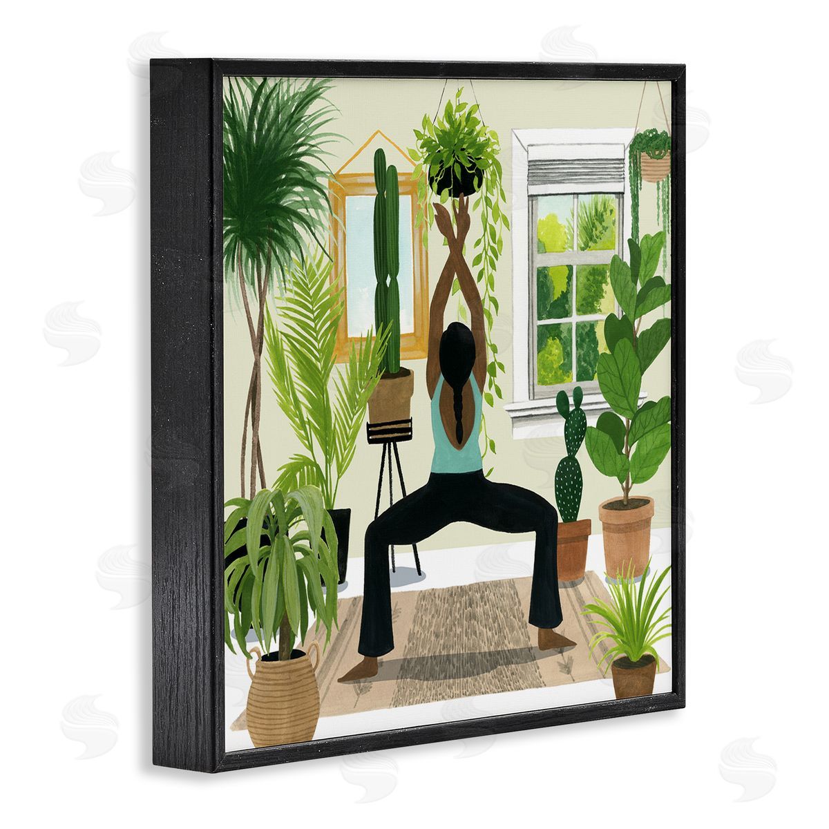Grace Popp Female Yoga Cactus Plant Interior Black Framed Giclee Wall Art