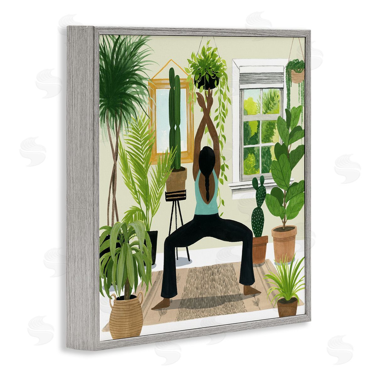 Grace Popp Female Yoga Cactus Plant Interior Gray Framed Giclee Wall Art